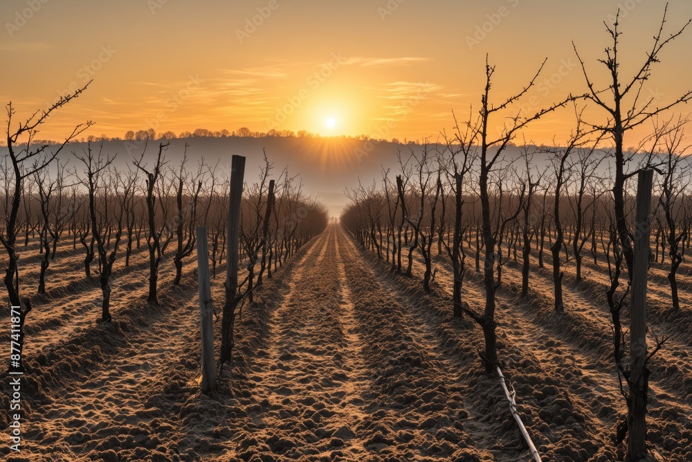 Fototapeta premium Golden vines glowing in the early morning sun