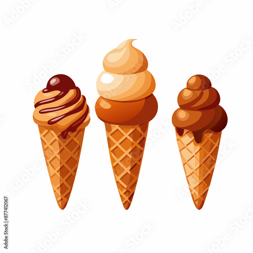 A set of ice cream in a waffle cone Chocolate vanilla caramel Sweets vector illustration (8)