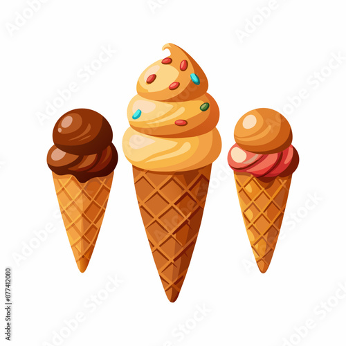 A set of ice cream in a waffle cone Chocolate vanilla caramel Sweets vector illustration (11)