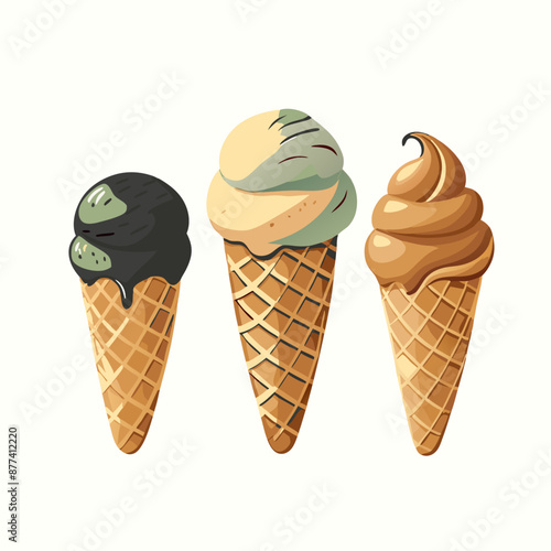 A set of ice cream in a waffle cone Chocolate vanilla caramel Sweets vector illustration (15)