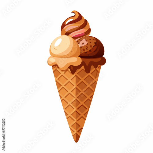 A set of ice cream in a waffle cone Chocolate vanilla caramel Sweets vector illustration (20)