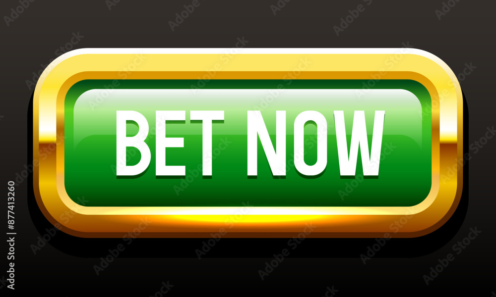 Bet Now button. Green button with gold frame. Vector clipart. Bet Now button. Green button with gold frame. Vector clipart.