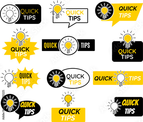 Quick tips helpful tricks icon set
