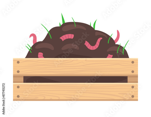 Compost pile in a crate. Vector illustration.
