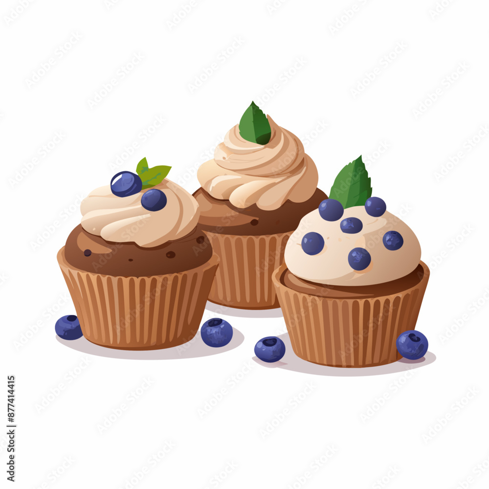Cupcakes blueberry muffins mint leaf decor whipped cream Homemade pastry sweets vector image (6) Cupcakes blueberry muffins mint leaf decor whipped cream Homemade pastry sweets vector image (6)
