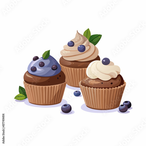 Cupcakes blueberry muffins mint leaf decor whipped cream Homemade pastry sweets vector image (5)