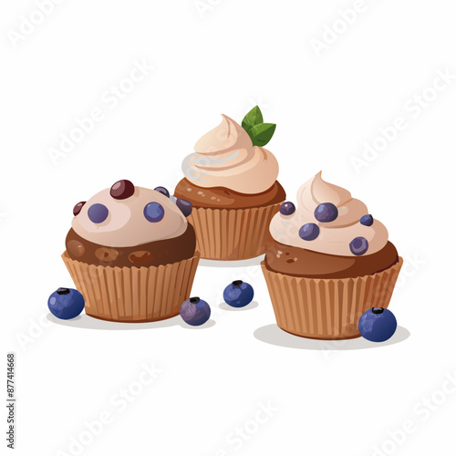 Cupcakes blueberry muffins mint leaf decor whipped cream Homemade pastry sweets vector image (21)