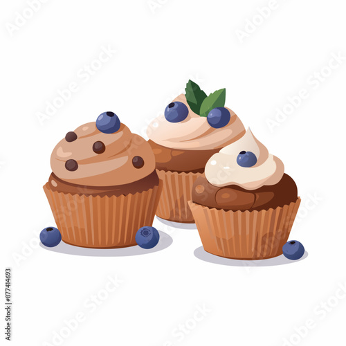 Cupcakes blueberry muffins mint leaf decor whipped cream Homemade pastry sweets vector image (23)