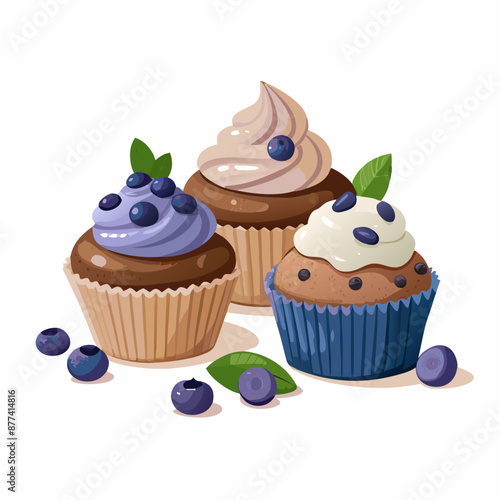 Cupcakes blueberry muffins mint leaf decor whipped cream Homemade pastry sweets vector image (28)