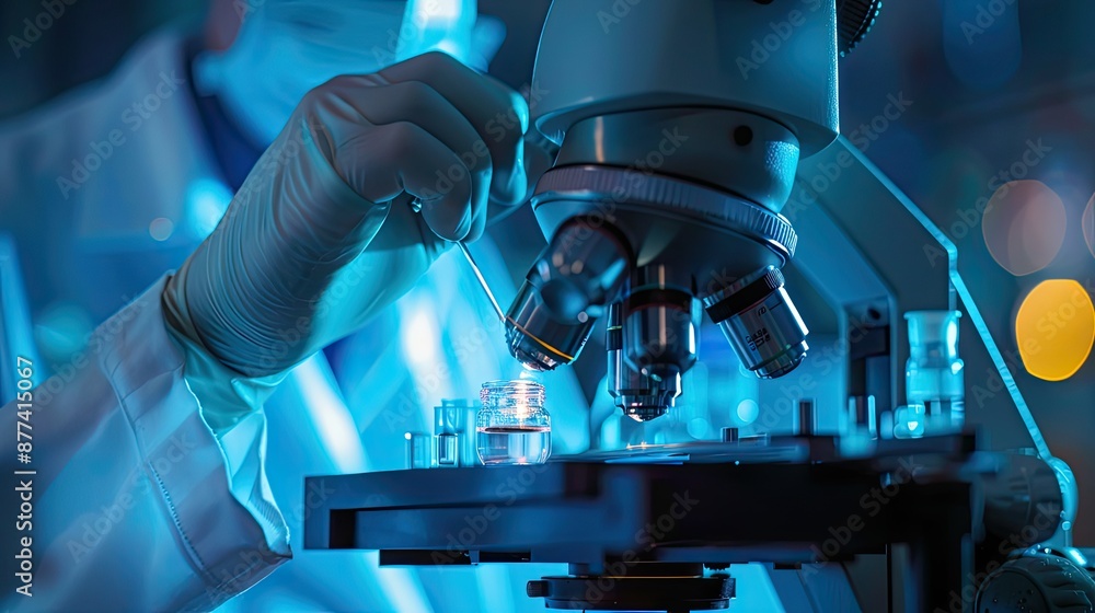 A Scientist Working with a Microscope in a Laboratory A Scientist Working with a Microscope in a Laboratory