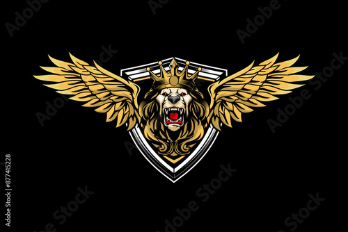 Aggressive Lion head with wing cartoon character logo