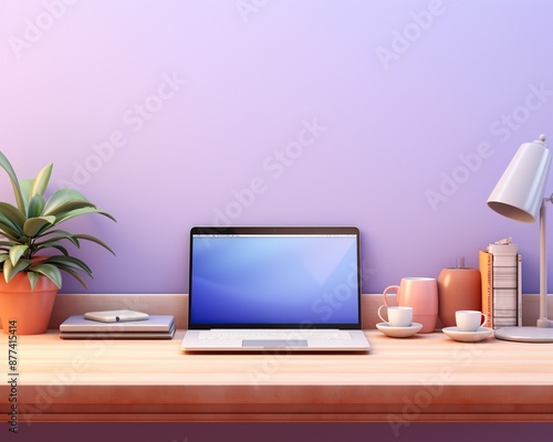 Wallpaper Mural Modern interior with work desk and laptop Torontodigital.ca