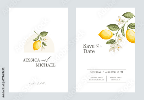 Wedding invitation. Lemon illustration. hand-drawn frame.