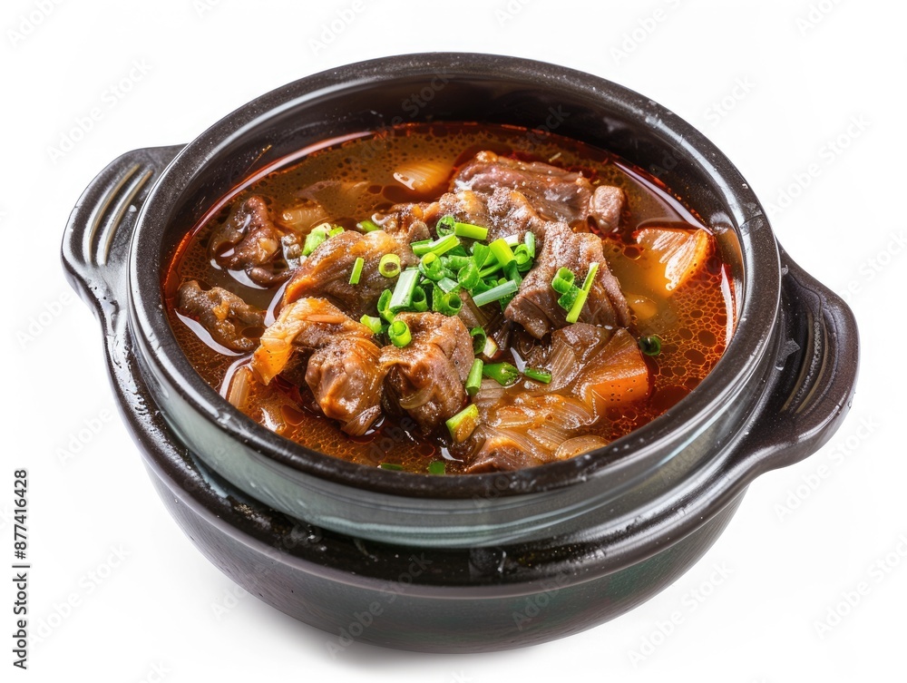 Korean Soup. Traditional Gori Gomtang Oxtail Soup in White Bowl Korean Soup. Traditional Gori Gomtang Oxtail Soup in White Bowl