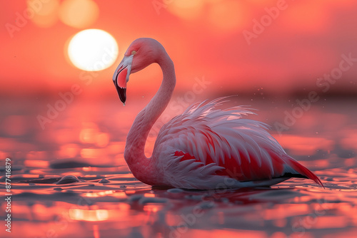 Pink flamingo in Africa. Beautiful extreme close-up.
