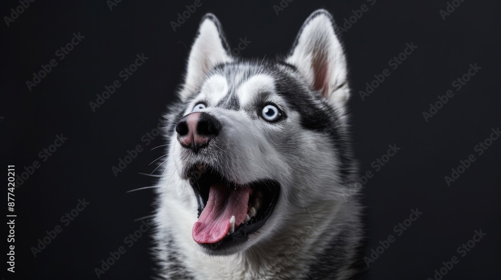 Surprised Dog. Portrait of Amazement Siberian Husky on Isolated Black Background, Front View Surprised Dog. Portrait of Amazement Siberian Husky on Isolated Black Background, Front View