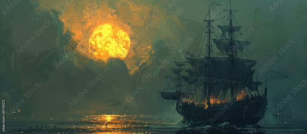 A Ship Sailing Under a Full Moon A Ship Sailing Under a Full Moon