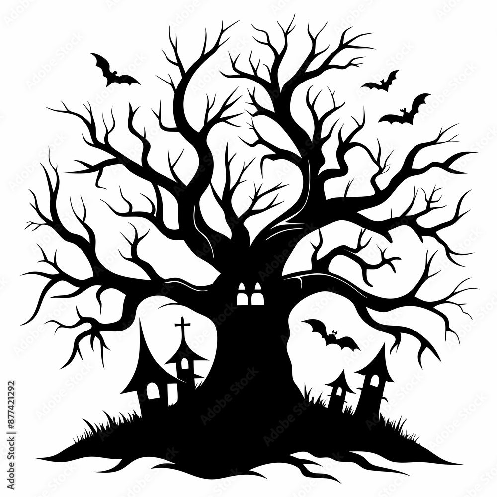 silhouette of a tree,gothic tree for Halloween vector silhouette of a tree,gothic tree for Halloween vector