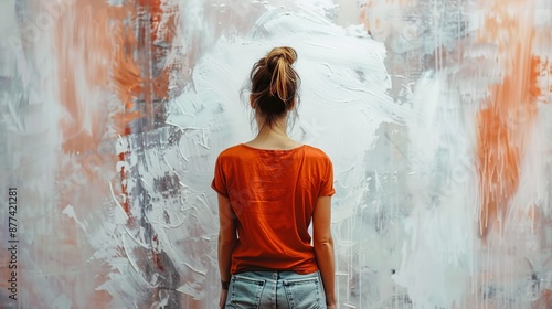 a woman paints a wall with white paint, minimalistic painting, maximalistic, warm color for moving photo