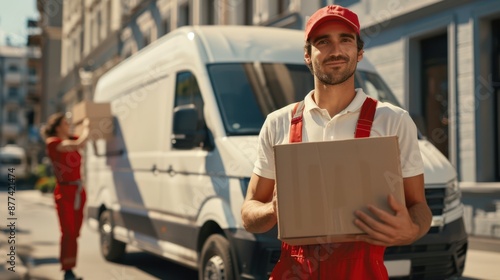 The delivery man with package photo