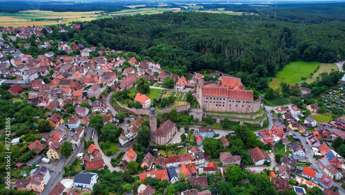 Aerial panorama view the old town of Cadolzburg on a cloudy day in Germany. photo