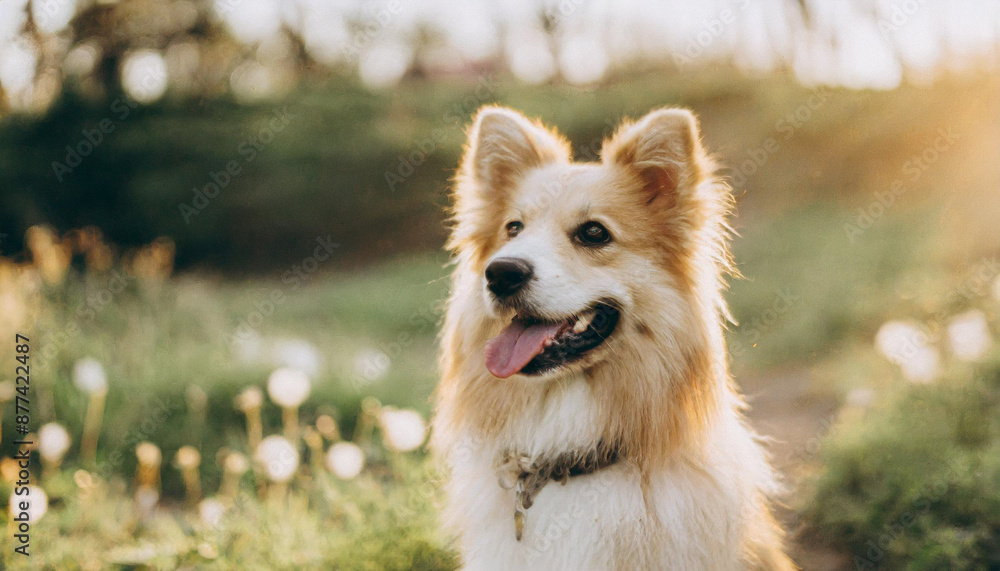 Spring, summer concept, playful happy pet dog puppy running in the grass and listening with funny ears Spring, summer concept, playful happy pet dog puppy running in the grass and listening with funny ears