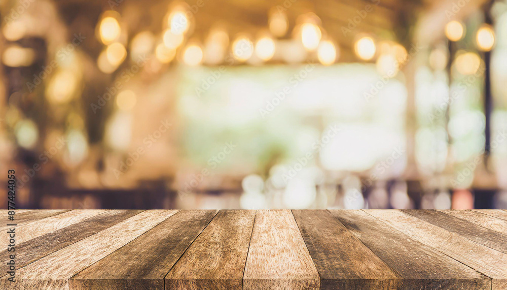 Empty wooden table with blur rustic bar restaurant cafe background Empty wooden table with blur rustic bar restaurant cafe background