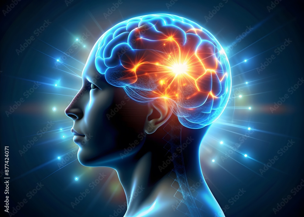 A human head with the brain abstract thought, and a background A human head with the brain abstract thought, and a background