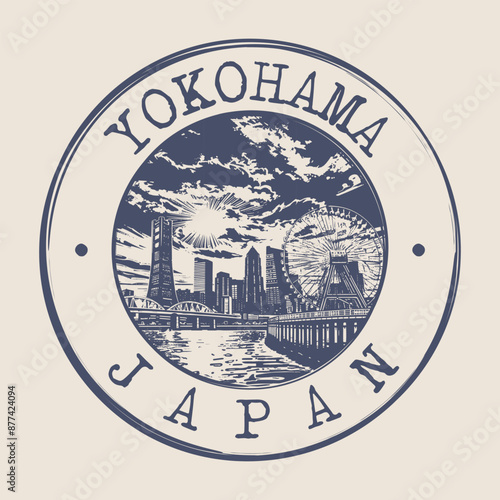 Yokohama, Japan Stamp City Postmark. Silhouette Postal Passport. Round Vector Icon. Vintage Postage Design.