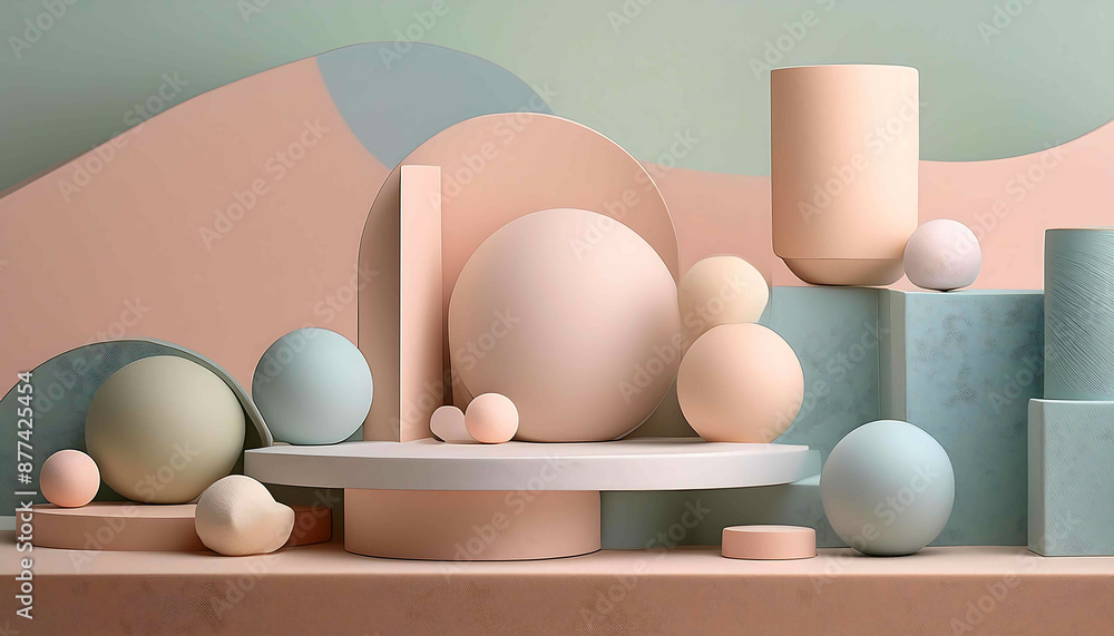 Fototapeta premium Stock photo of a makeup artist applying makeup to a client in a modern, empty office interior with a desk, chair, and computer