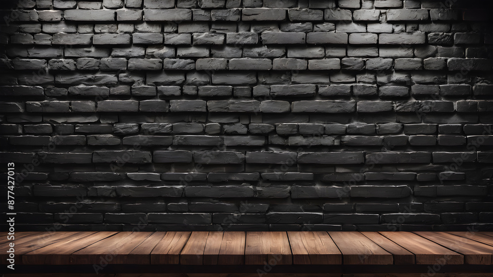 brick wall with wooden floor may used as background. brick wall, dark background for design. AI generated image, ai. brick wall with wooden floor may used as background. brick wall, dark background for design. AI generated image, ai.