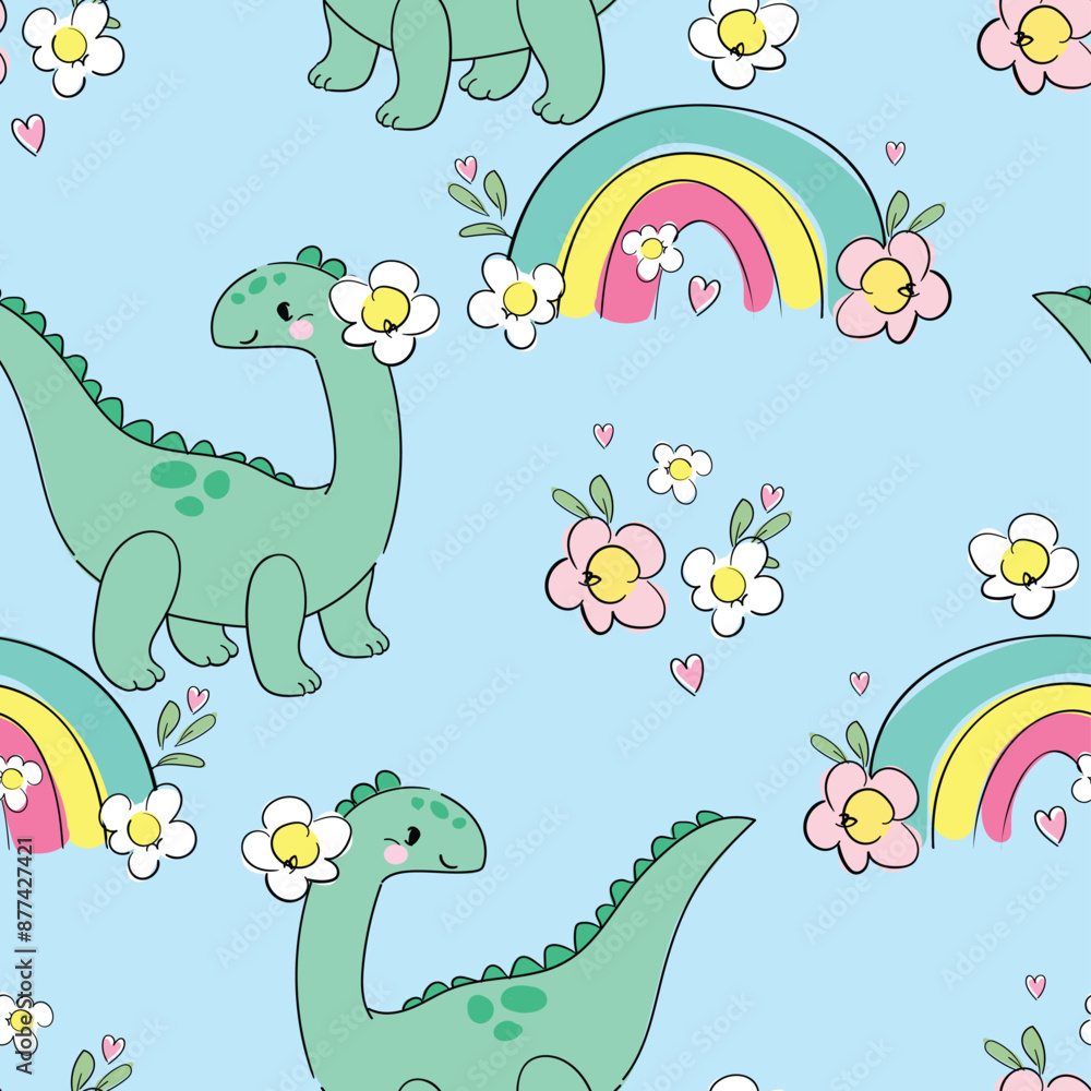 ?ute little Dinosaur background seamless pattern hand drawn summer print for kids fabric Vector Illustration ?ute little Dinosaur background seamless pattern hand drawn summer print for kids fabric Vector Illustration