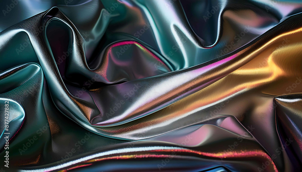 Naklejka premium Lush black and white silk fabric ripples in a wave-like pattern, creating a luxurious and elegant backdrop