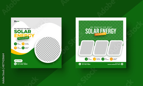 Solar energy social media post banners or renewable solar energy  social media web post template