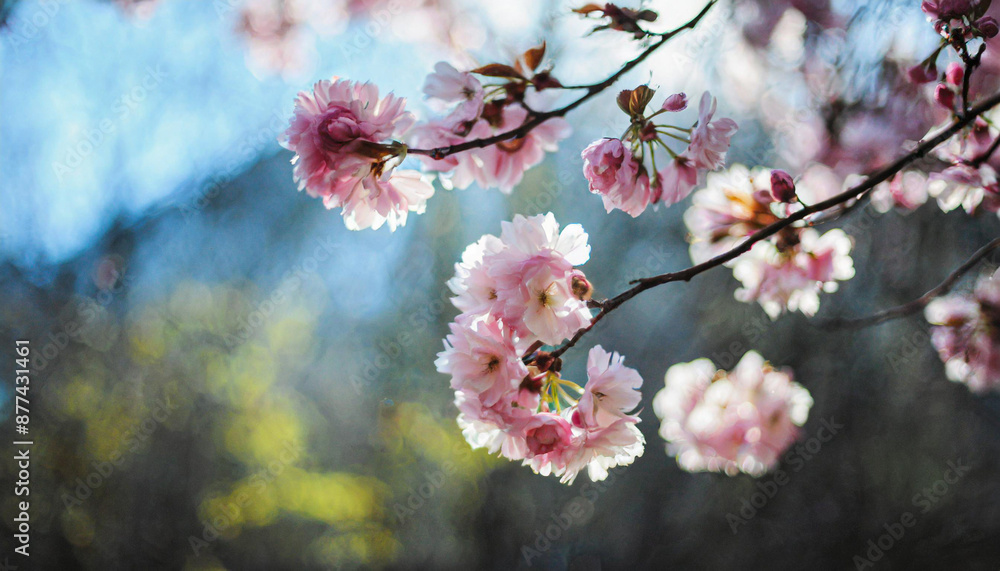 Background with blossoming trees and sun flare. Sunny day. Spring flowers. Beautiful orchard. Abstract blurred background. Springtime. Background with blossoming trees and sun flare. Sunny day. Spring flowers. Beautiful orchard. Abstract blurred background. Springtime.
