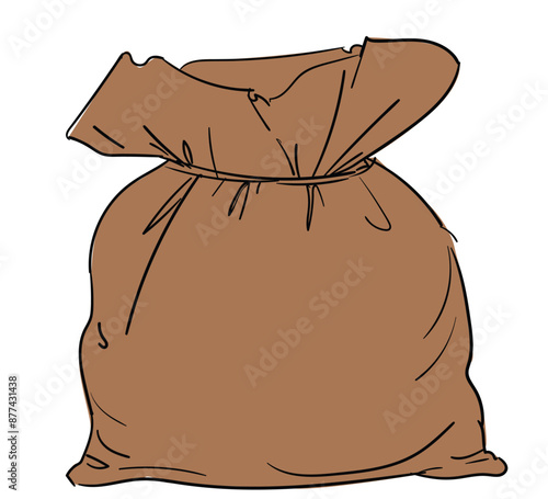 Hand Drawn Canvas sack isolated white background vector Illustration