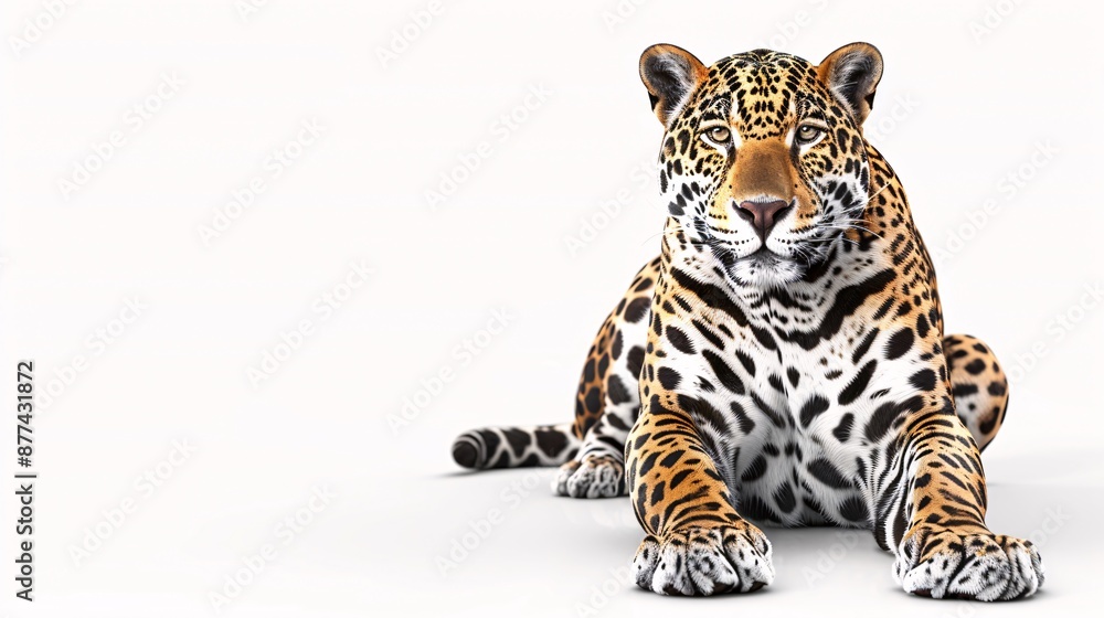 Fototapeta premium Majestic jaguar with sharp features isolated on a clean white surface.