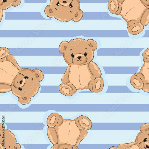 Cute Teddy Bear pattern seamless, vector illustration Hand Drawn Cute print design