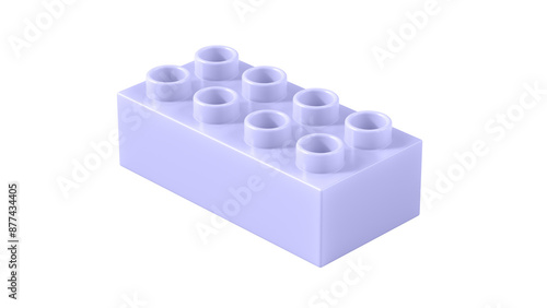 Periwinkle Plastic Block Isolated on a White Background. Children Toy Brick, Perspective View. Close Up View of a Game Block for Constructors. 3D Rendering. 8K Ultra HD, 7680x4320, 300 dpi