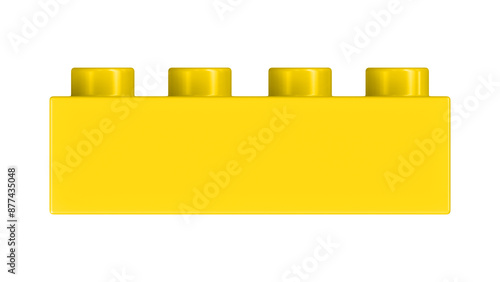 Gold Block Isolated on a White Background. Close Up View of a Plastic Children Game Brick for Constructors, Front View. High Quality 3D Rendering with a Work Path. 8K Ultra HD, 7680x4320, 300 dpi