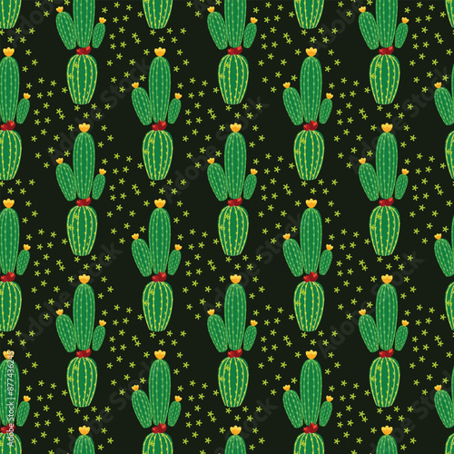 Cacti And Dots Seamless Vector Pattern Design