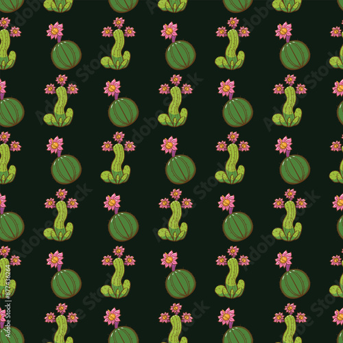 Cactus In Bloom Seamless Vector Pattern Design