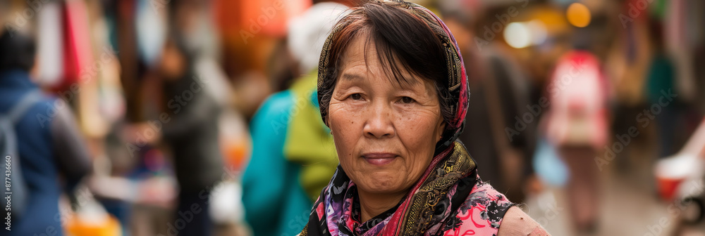 Elderly Woman in Traditional Clothing at Bustling Outdoor Market Elderly Woman in Traditional Clothing at Bustling Outdoor Market