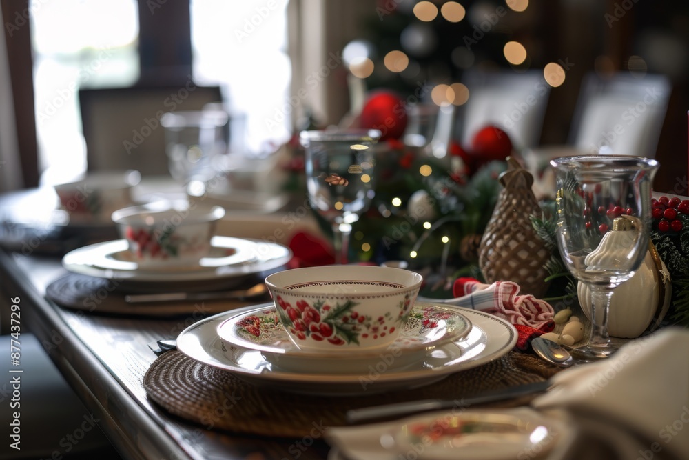 A warm and inviting table setting for a festive holiday dinner, complete with candles, evergreen, and a delicious meal. The perfect atmosphere for a cozy 'egg nog day' celebration. A warm and inviting table setting for a festive holiday dinner, complete with candles, evergreen, and a delicious meal. The perfect atmosphere for a cozy 'egg nog day' celebration.