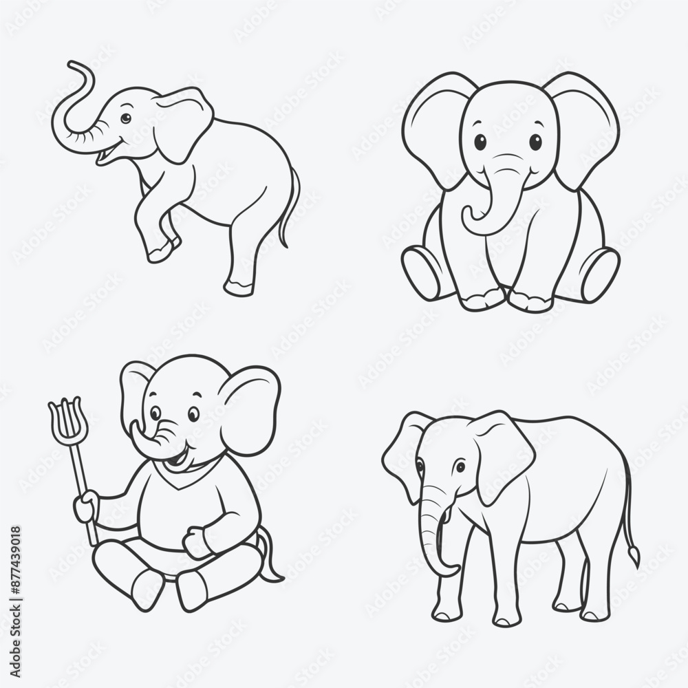 Elegant Elephant Line Art Vector Collection Elegant Elephant Line Art Vector Collection