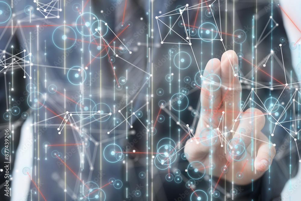 Neural network 3D illustration. Big data and cybersecurity Neural network 3D illustration. Big data and cybersecurity