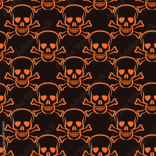 Cute cartoon skeleton skulls and bones Seamless Vector Pattern Design