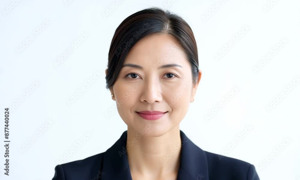 Confident businesswoman in blazer with warm smile exudes professionalism and approachability. Expressive face shows leadership and competence Confident businesswoman in blazer with warm smile exudes professionalism and approachability. Expressive face shows leadership and competence