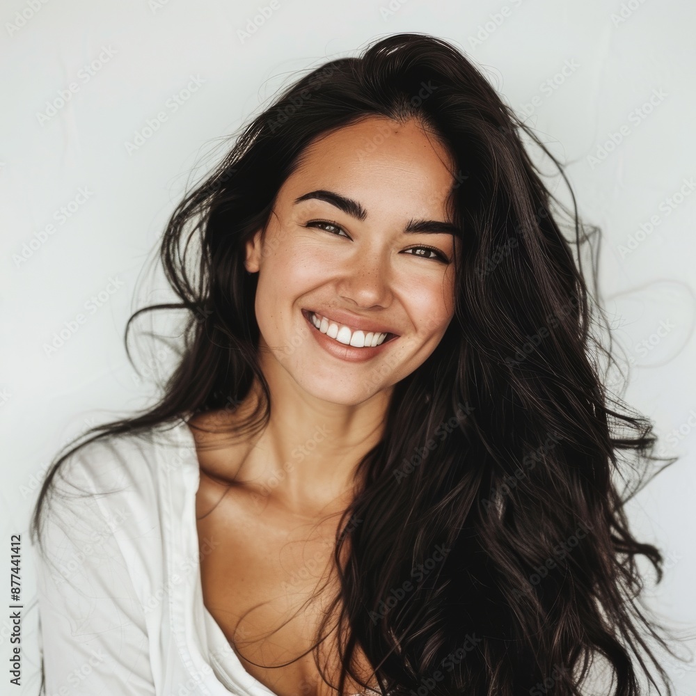 Portrait of beautiful woman with long dark hair, isolated on white background Portrait of beautiful woman with long dark hair, isolated on white background