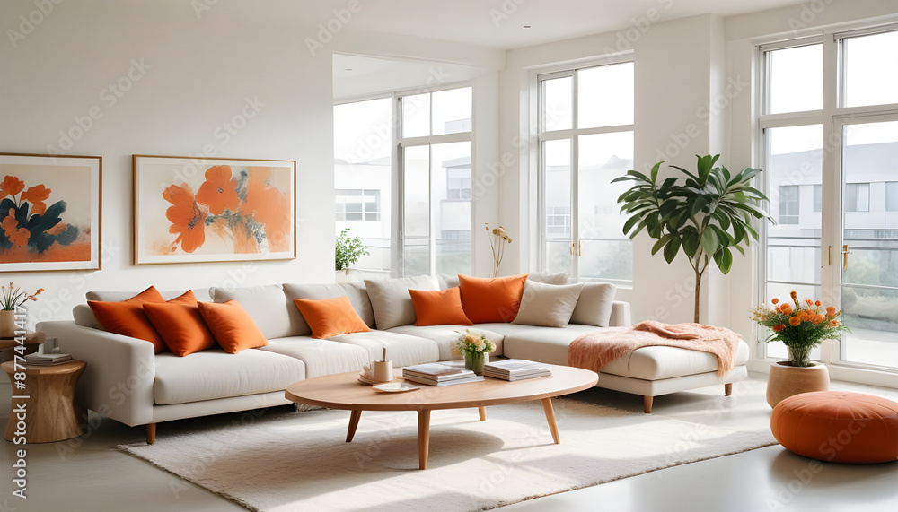 Fototapeta premium 3D Render Living room Modern Interior with house lighting background 